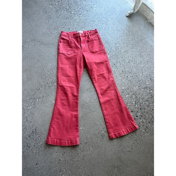 Frame Denim Women’s 27 Pants Red Le Bardot High Waist Crop Flare Jeans Cherry - Picture 1 of 3